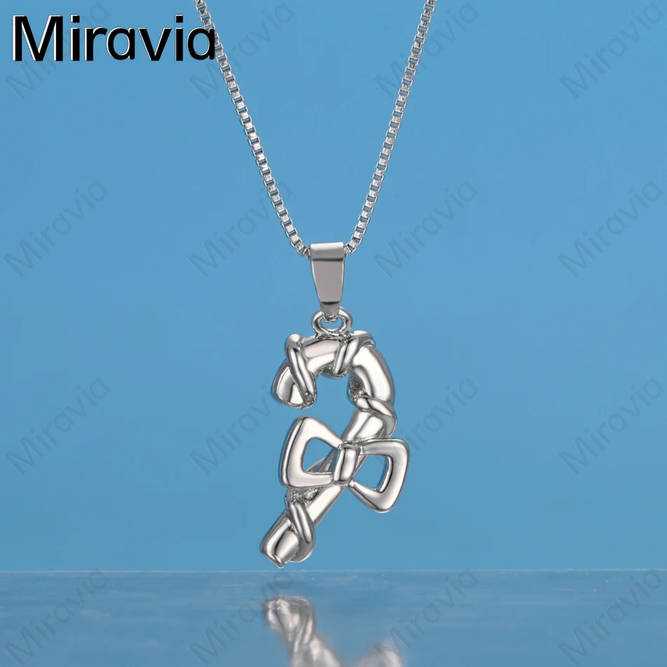 

Miravia 925 Sterling Silver Bow Cane Pendant Necklace - Vintage Personalized Accessory Gift Jewelry