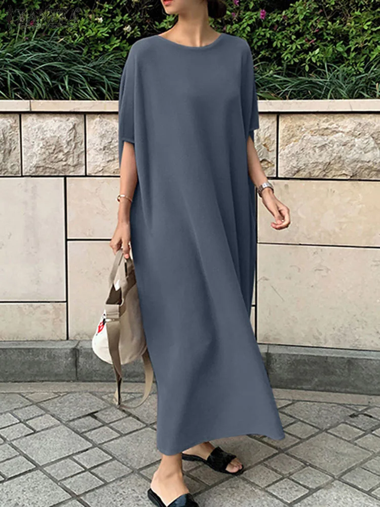 ZANZEA Fashion Summer Women Dress 2023 Casual Elegant Maxi Long Dresses Vestidos Solid Beach Robe O-Neck Half Sleeve Sundress