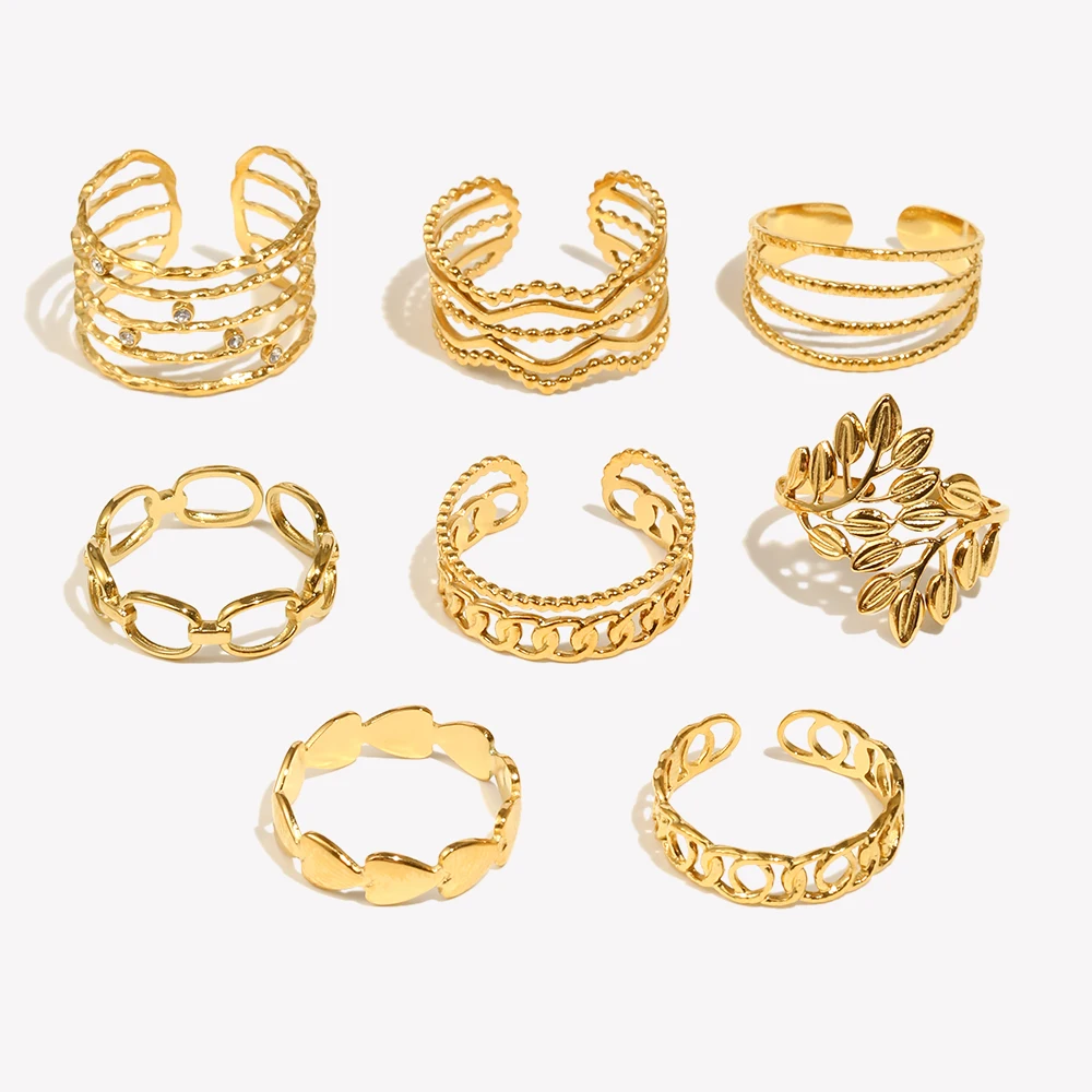E.B.belle-Anillos ajustables chapados en oro de 18K para mujer, cadena hueca, corazón ondulado, Irregular, geométrico, sin deslustre, acero