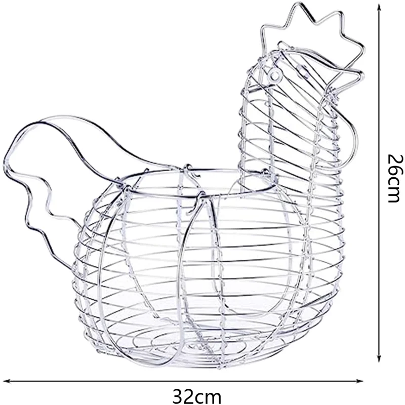 Metal Wire Egg Baskets for Eggs, Chicken Shaped Egg Holder, Rustic Round Baskets Gathering Egg with Handle