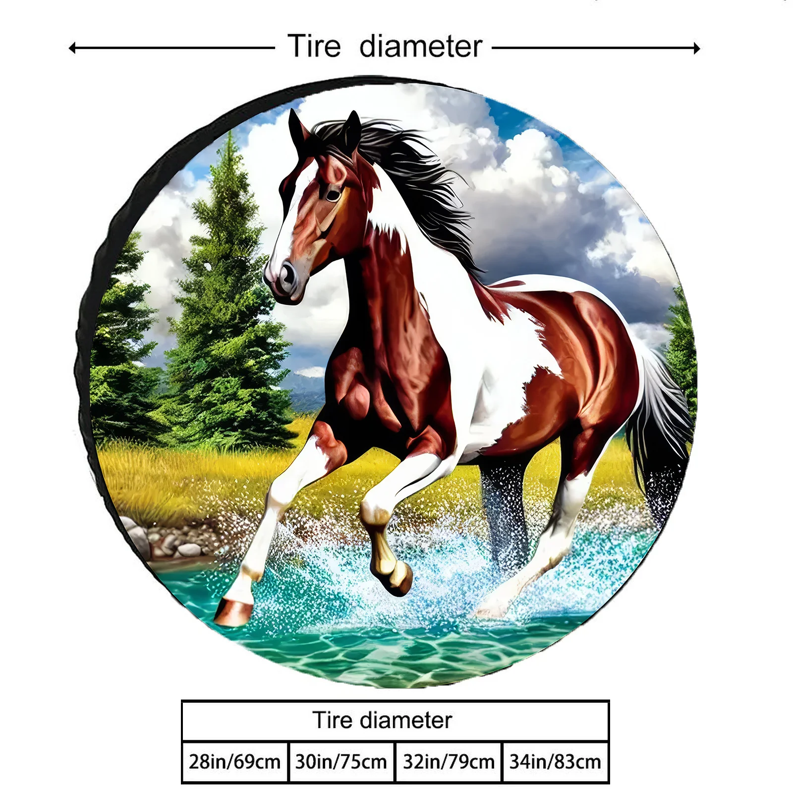 Spare Tire Cover With A Galloping Horse On A Stream Pattern, Made Of Polyester. Suitable For Various Car Models And Spare Tires,