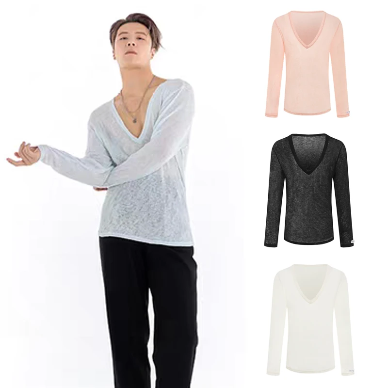 

Новый топ для бальных танцев Samba Tango, мужские топы для современных танцев, мужской топ с v-образным вырезом для латинских танцев, тренировочная одежда с длинными рукавами SL14364