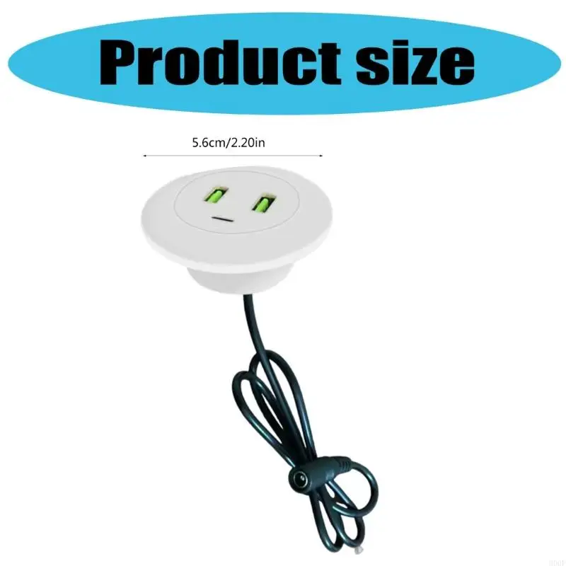 900F -Runde USB -Hubs mit 2 USB -Anschlusstyp -C -Ladegerät 12V Netzteil Europäische Stecker Langkabel tragbares Ladeadapter für