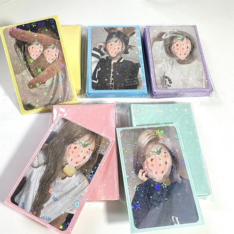 Mangas de cartão coloridas Kpop Idol Photocard, Saco de armazenamento protetor bonito Glitter Star, 6cm x 9cm, 50pcs por pacote