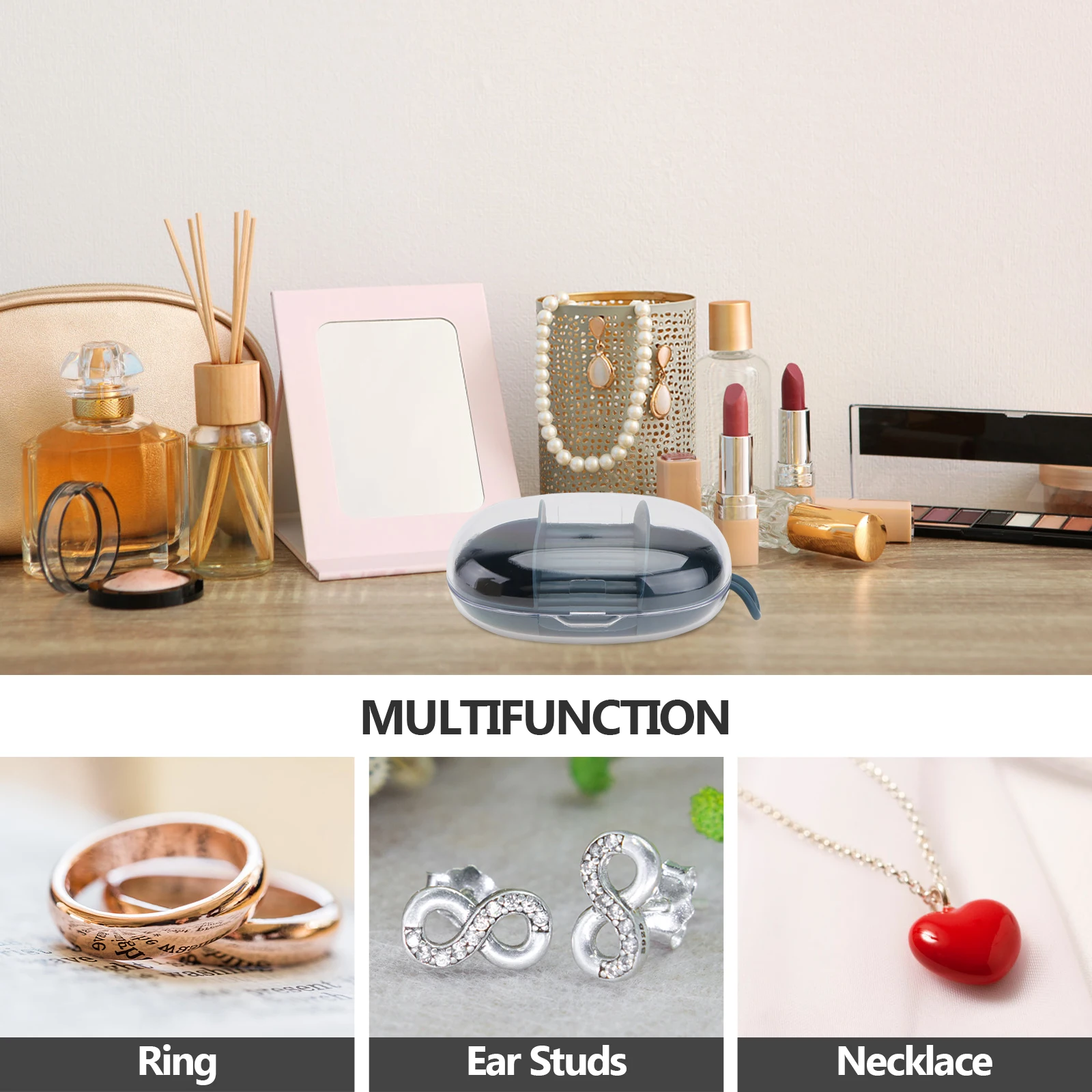 

Jewelry Box Earring Case Necklace Storage Portable Holder Blue TPR Material Durable Small Size Design Gift Box