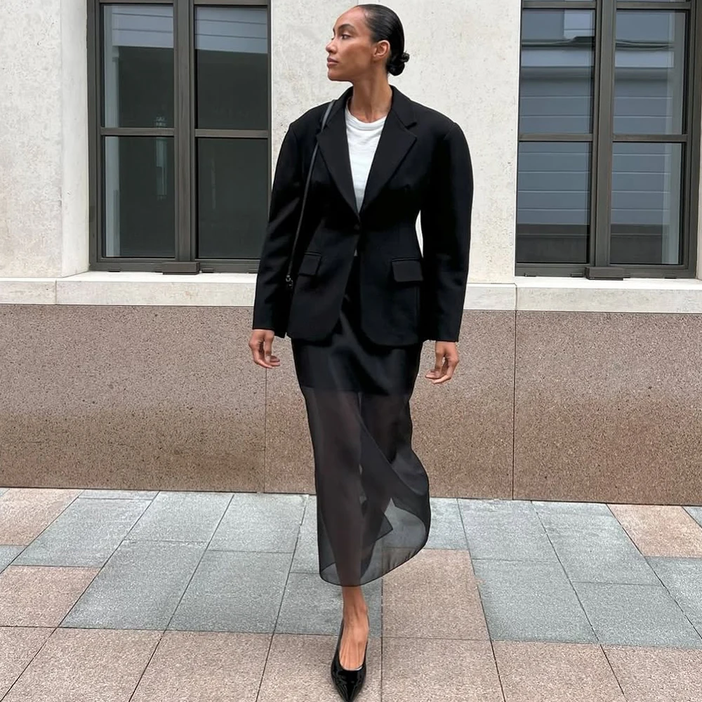 BWQ Black Mesh Skirt Women's Sexy Perspective High Waist Slit Hip Cover Skirt Summer Fashion Casual Office Lady Skirt 2026