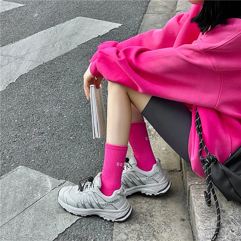 1/3Pairs Fashion Women's Socks Letter Mid Length Socks Spring and Autumn Outwear Mesh Red Cotton Sports Streetwear Socks