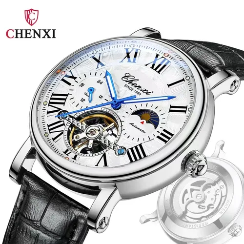 Imagen 1 del producto CHENXI-Reloj con correa de cuero para Hombre, cronógrafo mecánico automático, resistente al agua, masculino