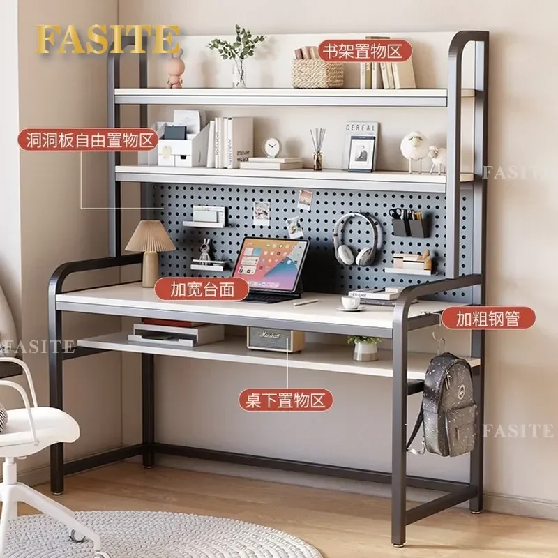 For Modern Simple Computer Desk with Bookshelf Integrated Student Learning Writing Table Wrought Iron Stainless Steel