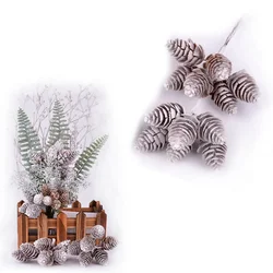 10Pcs Christmas Tree Ornament Artificial Flowers Pine Cone Holly Branch Pick Flower Wreath Decor Xmas New Home Party Decoration