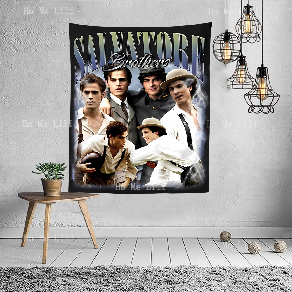 Salvatore Brothers Duo Damon Stefan Tribute Classic Retro Vampire Vintage Tapestry For Bedroom Living Room Fashion Tapestries