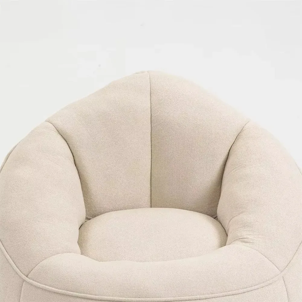 Outdoor bean bag chair with ottoman, lazy sofa with padded foam, compressed bean bag chair, beige bean bag bed with padding