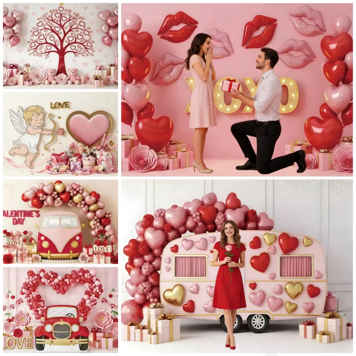 

Valentine's Day Backgrounds for Photographs XOXO Red Car Bridal Shower Wedding Party Decoration Couple Adult Portrait Backdrop