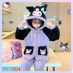 Anime Sanrioed Kids Coral Velvet Pajama Cinnamoroll Kuromi Melody Autumn Winter Kawaii Girl Warm Sleepwear Loungewear Homewear