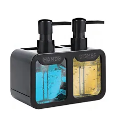 4-in-1-Set mit manueller Presse für Flüssigkeiten, Handseifenspender, Spülbecken, Caddy, Bürste, Schwammhalter für die Küche (Schwamm und Bürste ausgenommen)