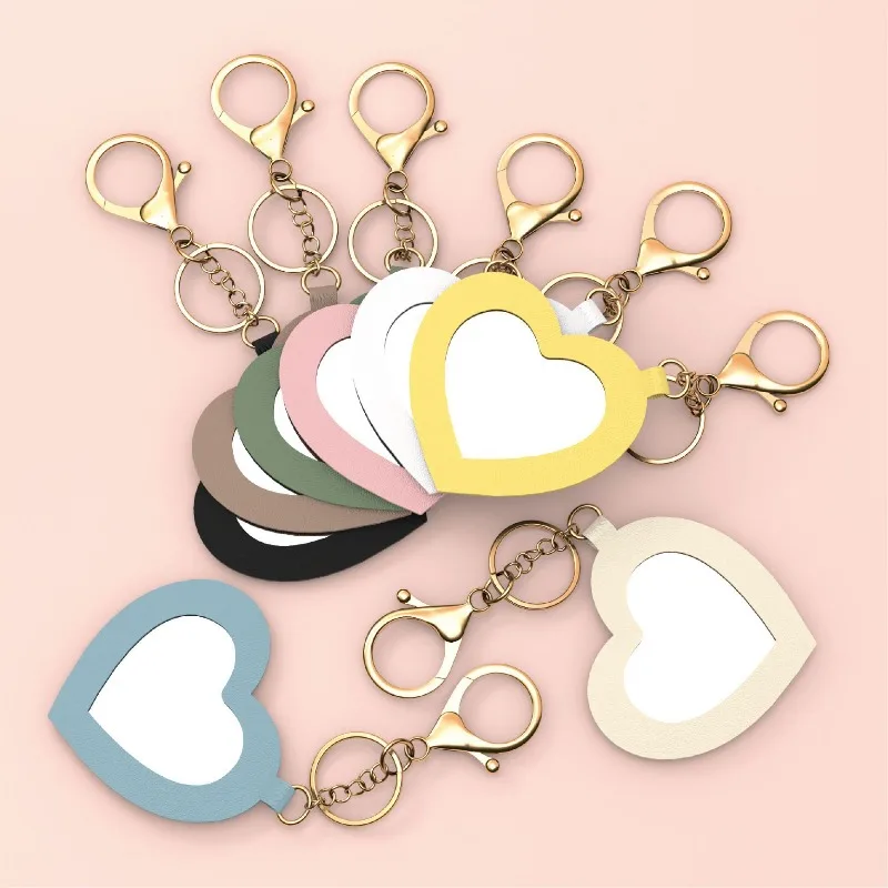 

Small Heart Makeup Mirror Keychain Organizer Portable PU Leather Vanity Mirror with Key Ring Cute Bag Charm Accessory for Girls