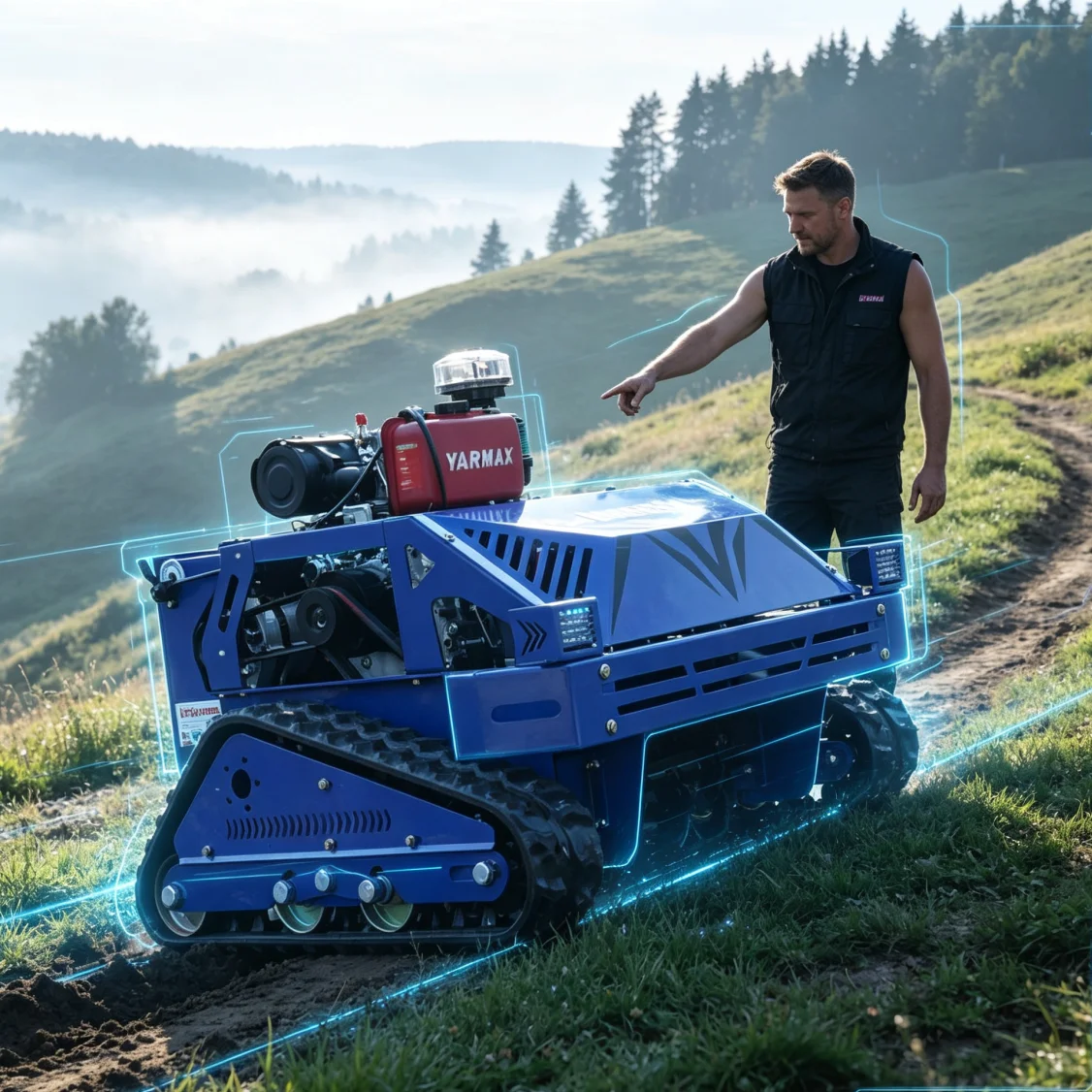 Customized Remote Control Flail Mower for water bamboo aquaculture pond ridges, removes weeds on shallow breeding pond banks