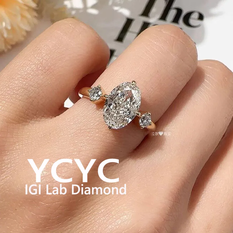 

Роскошное кольцо из белого золота 14 карат с бриллиантом 4 карата, выращенное в лаборатории, овальная огранка с бриллиантом CVD HPHT DEF VS-VVS, обручальное кольцо