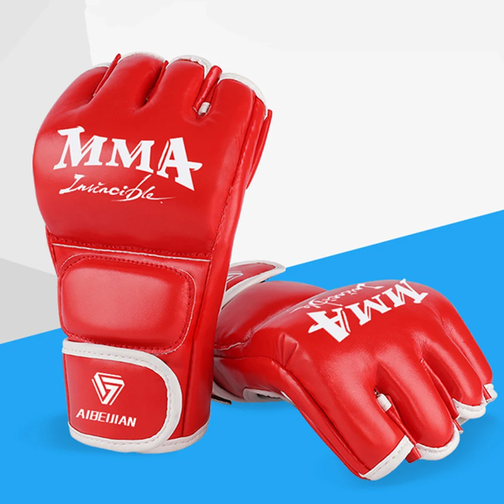 Half Finger Training Sparring Gloves Wearable PU Mitts Hand Protector Tear Resistant Breathable Durable for Sports Supplies