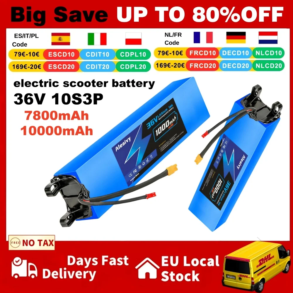 Aleaivy 36V 10S3P 7,8Ah 10Ah 18650 Lithium-Akkupack 500W Hochwertige Batterie für 95% Elektroroller-Akkupacks