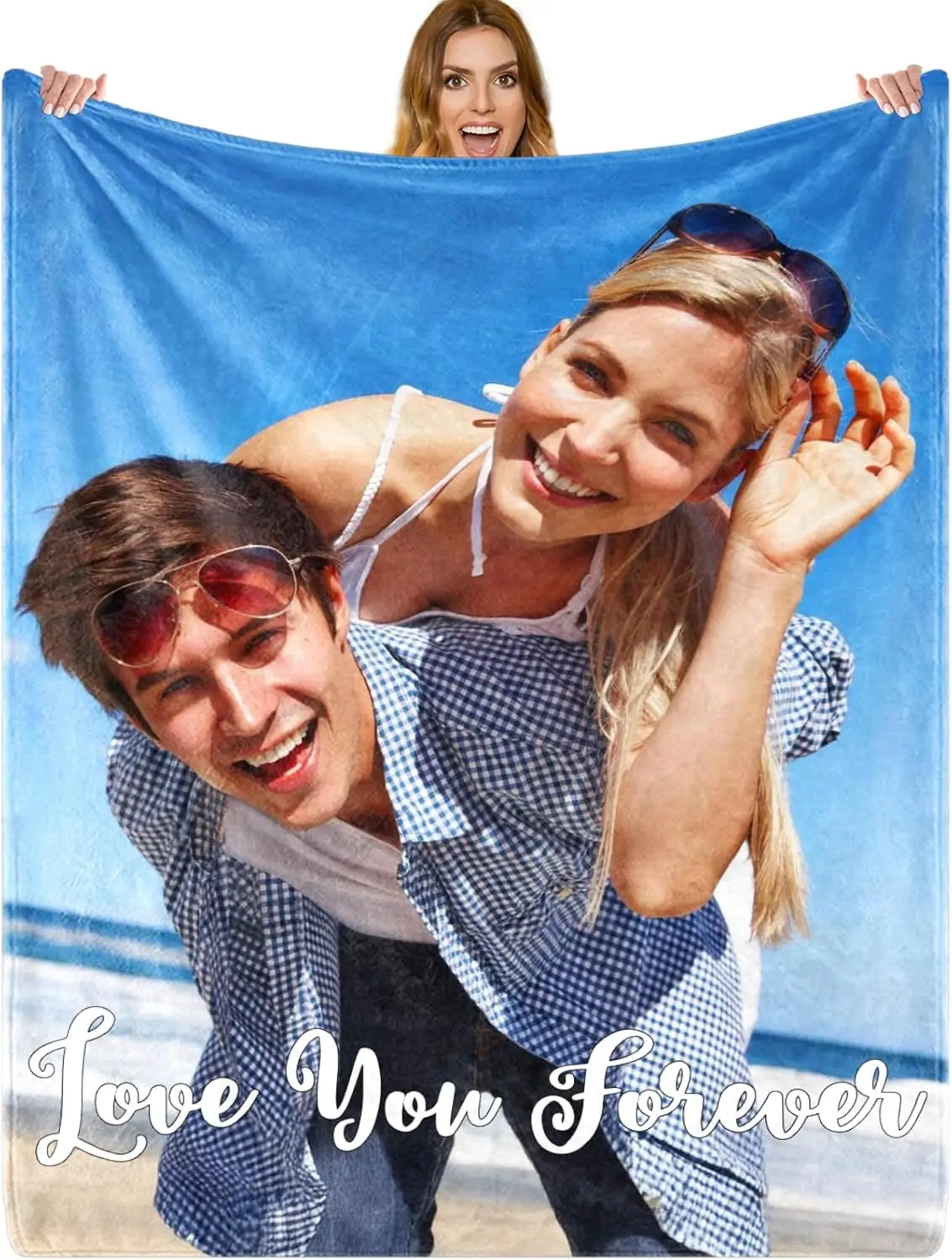 

ShineSand Ships Next Day, Custom Blanket with Picture Text - Printed in USA Personalized Photos Throw Blankets Customized Christ