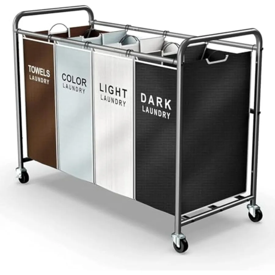 

Корзина-органайзер для белья на колесах: 4-секционный органайзер с прочными блокирующимися колесами и съемными мешками, 180 л, передвижная корзина для белья