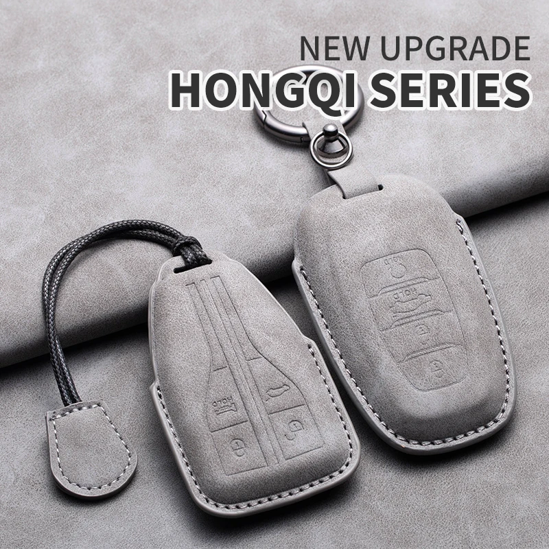 

Leather Car Smart Key Fob Case Cover Shell Holder Keychain For FAW Hongqi HS5 H5 H9 HS7 H7 L5 HS3 L9 2020-2021 Auto Accessories