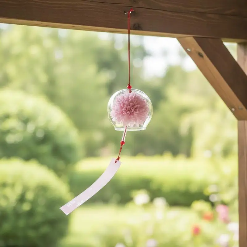 Japanese Style Glass Wind Chime With Artificial Flower Clear Sound Hanging Ornament for Home Window Garden Patio Decor