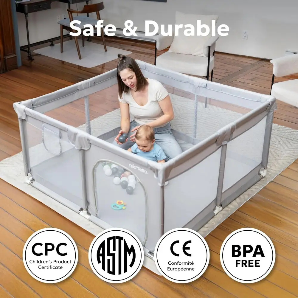 روضة أطفال محمولة مقاس 50 × 50 مع شبكة وبوابة وشماعات - ساحة لعب آمنة وقوية للاستخدام الداخلي والخارجي