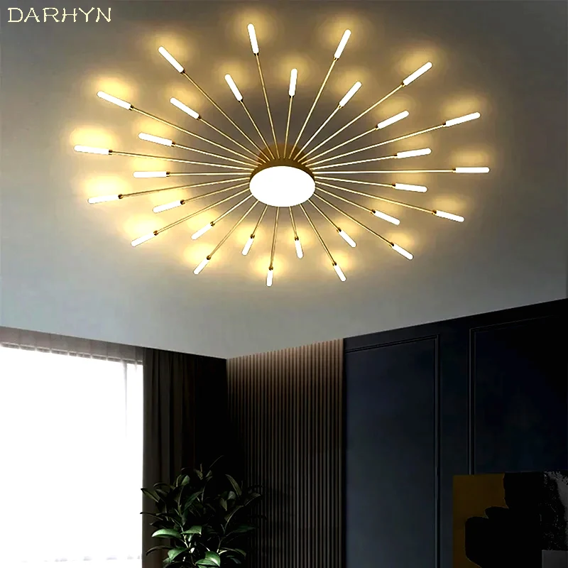 Modern LED Ceiling Lamp Fireworks Full Star Golden Ceiling Light Living Room Decor led Fixture Lustre Dining Room Bedroom Lights