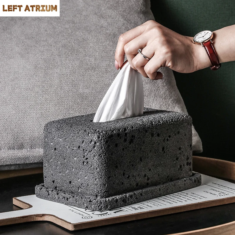 

European Style Cement Tissue Box Restaurant Coffee Table Storage Removable Rectangular Tissue Box Rack Kitchen Decoration Modern