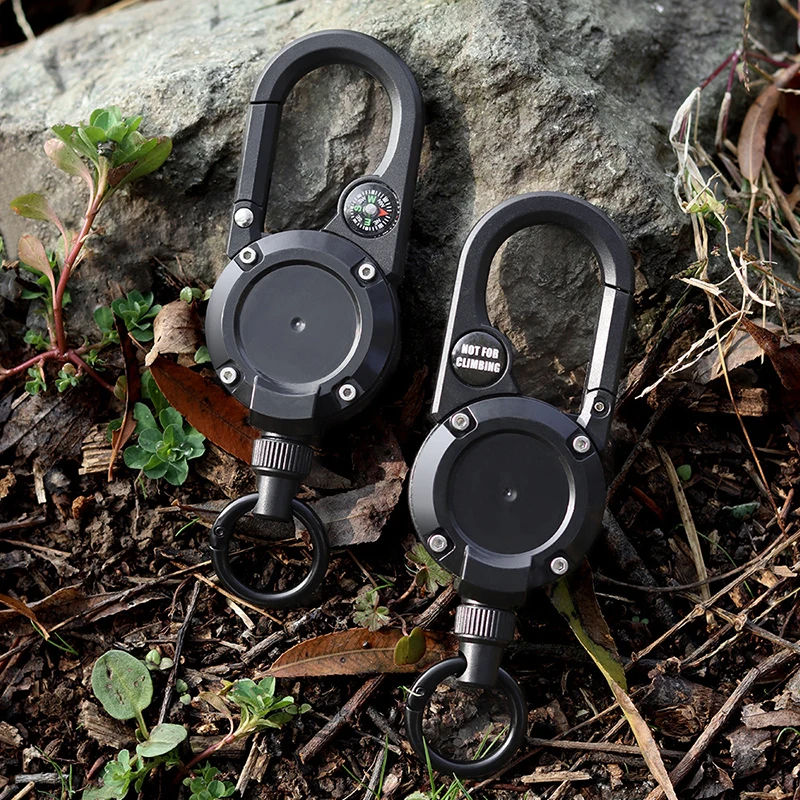 مكافحة سرقة المعادن سهلة السحب مشبك حبل سلسلة المفاتيح المرنة قابل للسحب حلقة رئيسية مكافحة خسر بطاقة الهوية التزلج مع البوصلة