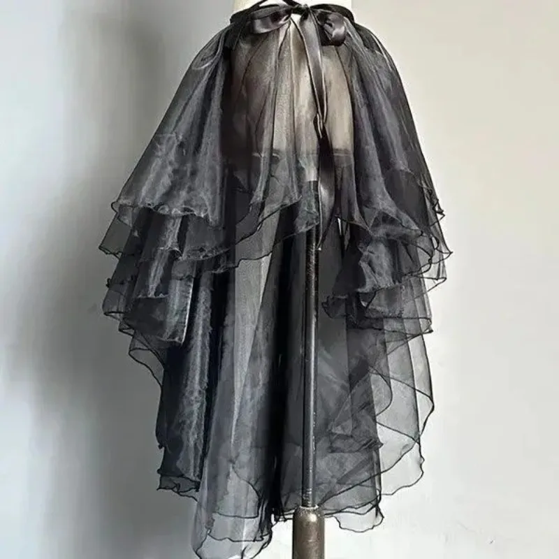 Irregular Kawaii Sweet Skirt Y2K Lolita Lace Ruffle Trim Skirt Harajuku Subculture Vintage Bow Element Women Retro Party Skirt