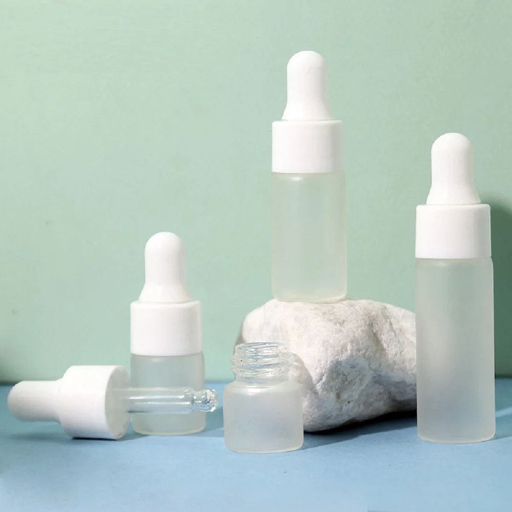 1ml 2ml 3ml Frosted Clear Glass Dropper Bottles White Lid With Pipette Essential Oil Bottle Cosmetic Packing Container Vials