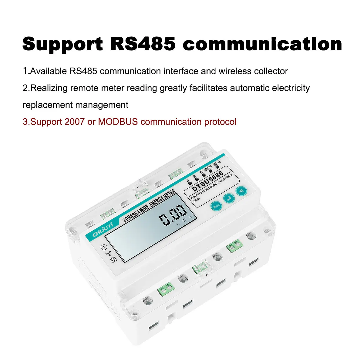 3*220/380V 5-100A 50/60HZ inteligentne życie 7P Din Rail trójfazowy czteroprzewodowy kompaktowy licznik energii miernik mocy z RS485 do użytku