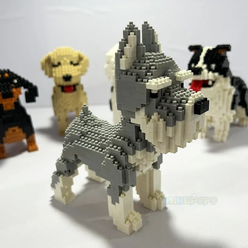 

Cartoon Animal World Kawaii Schnauzer Micro Building Blocks Grey Pet Dog Model DIY Mini Diamond Toys Bricks for Kids Gifts