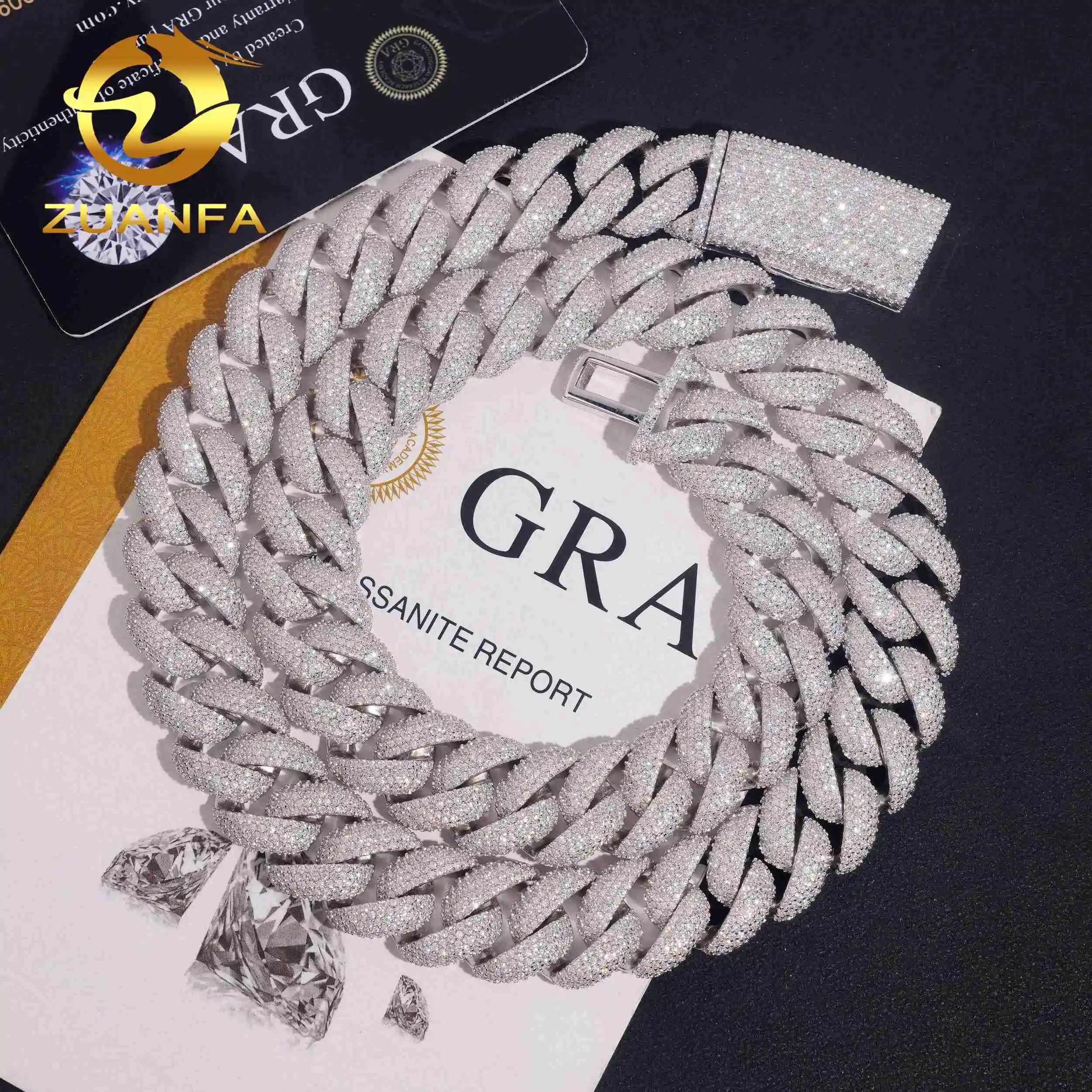 Hot Sale Necklace Chain 16mm Pass Tester VVS Moissanite Solid 925 Sterling Silver Gold Plated Hip Hop Iced Out Cuban Link Chain,