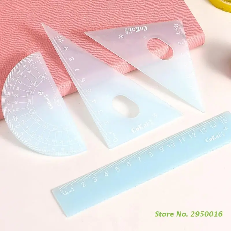 

4 Pcs Geometry Ruler Kit Protractor 2 Triangle Rulers 15cm Straight Ruler Plastic for Kids Home School Student Math Supplies