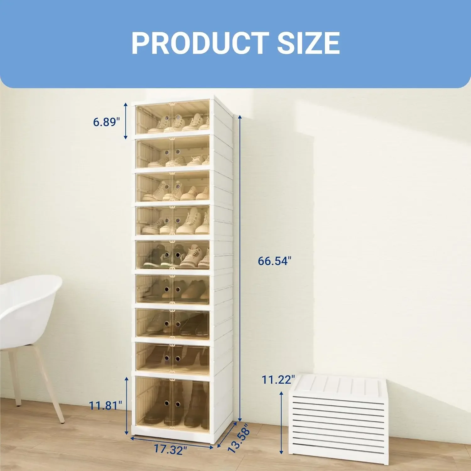 Shoe Rack Organizer Storage box 9 Tiers-18 Pairs, Tall Portable Folding Shoe Rack for Closet Entryway