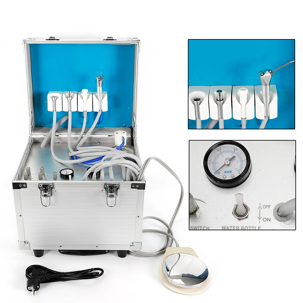 4 fori Dental Delivery Mobile Unit System Box aspirazione debole Rolling Case Case Case Clinic con compressore d'aria senza olio 110V