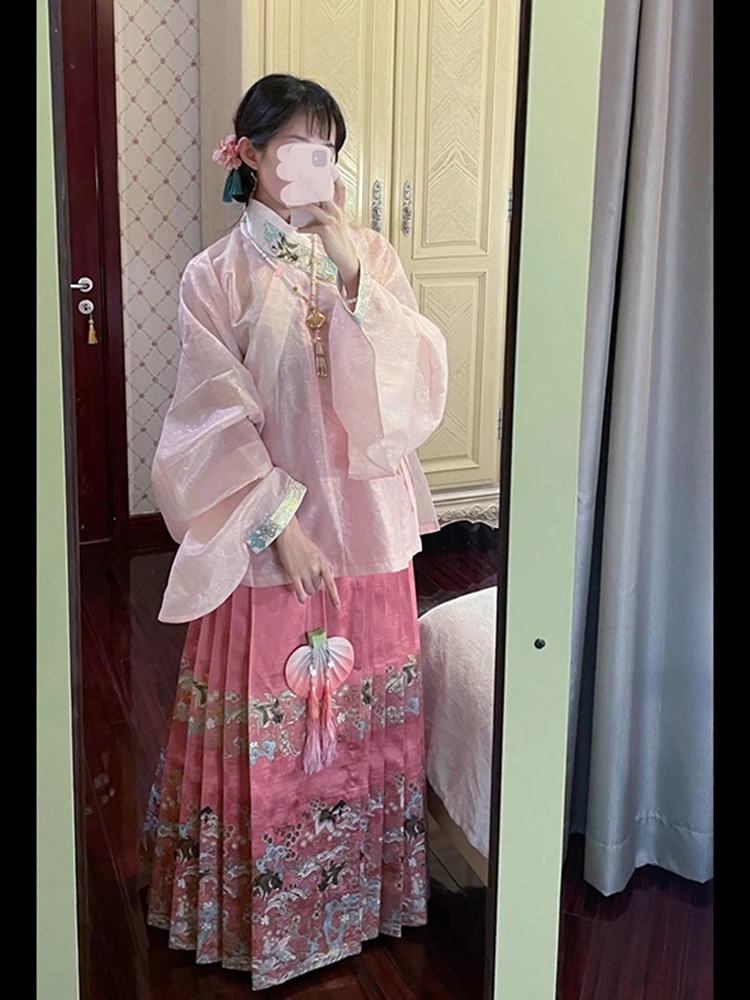 Facai Mingzhi National Style Daily Pink Han Element Lolita Horse Face Skirt Set Hanfu Lolita Little Goldfish Costume Hanfu Suit