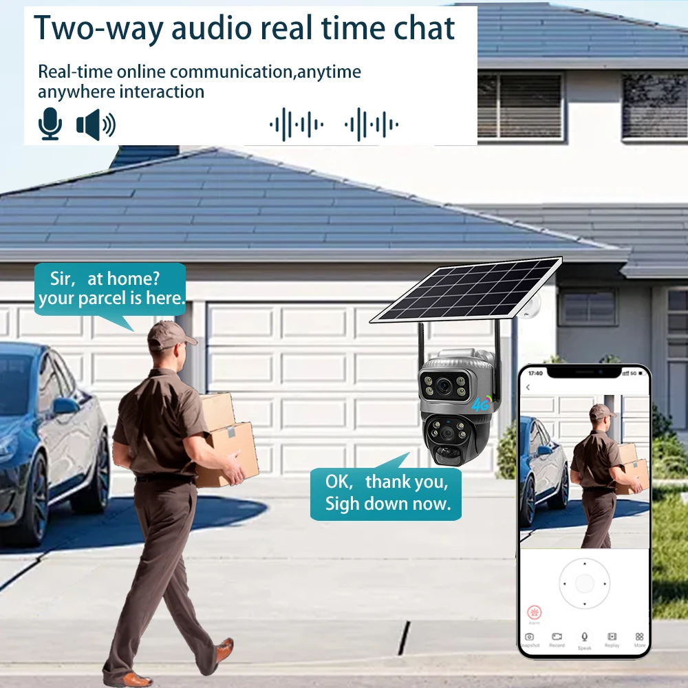 4G Sim Card Solar Camera Dual Lens Outdoor 8MP 4K Low Power Battery IP Camera PIR Night Vision V380 Pro CCTV Security Protection