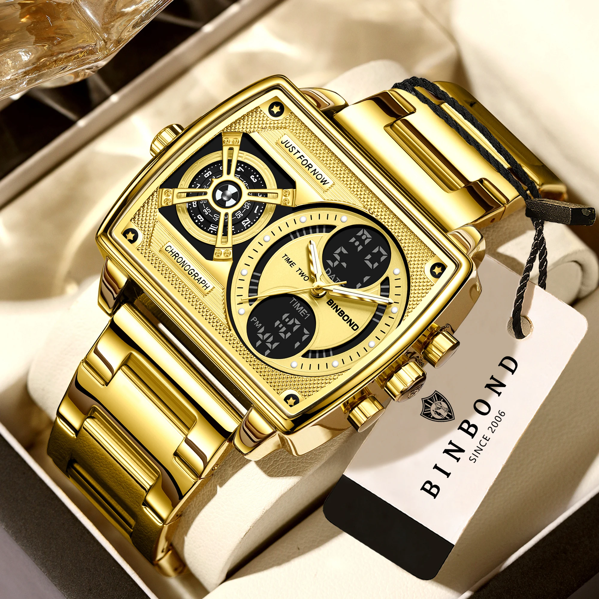 BINBOND Men's Multi-Functional Quartz Watch Precise Luminous Waterproof Chronograph Sport Wristwatch Luxury Design
