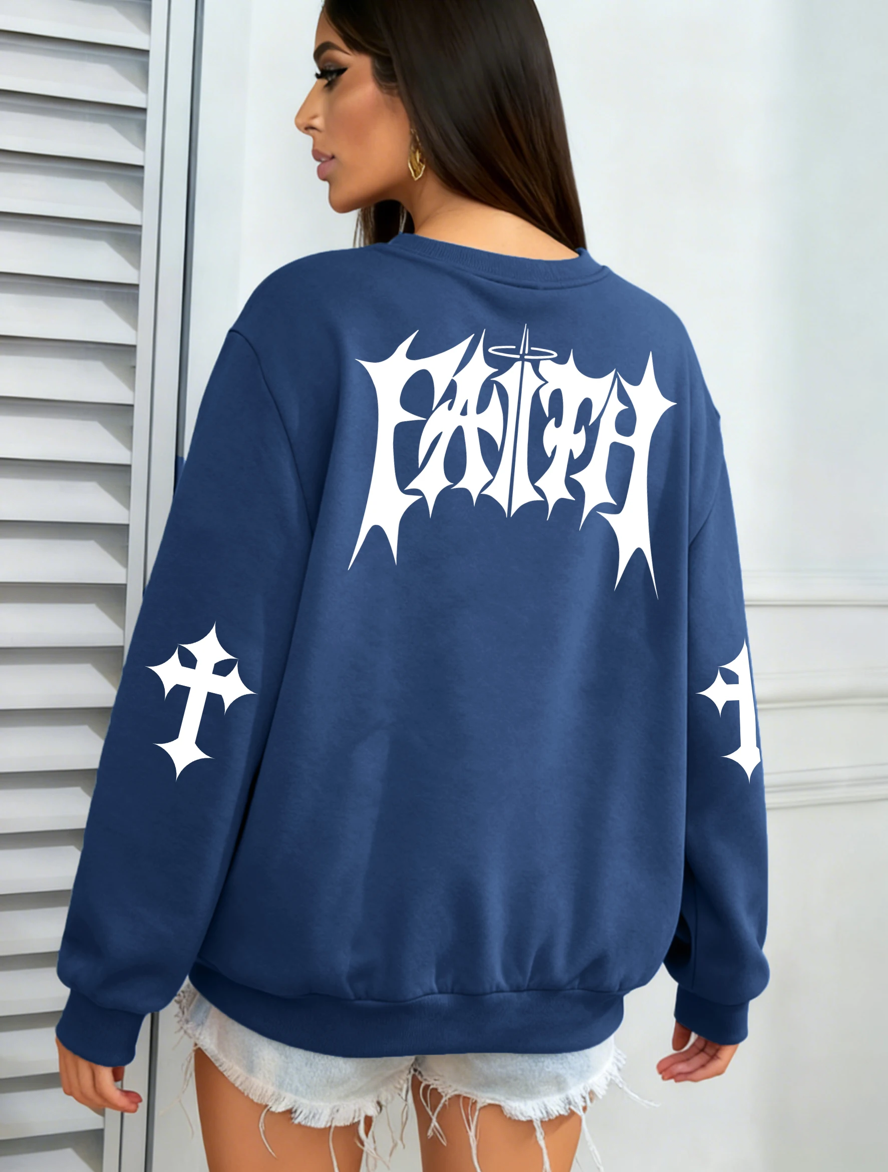 

Креативная уличная одежда с буквенным узором «Вера», женская повседневная толстовка с круглым вырезом, осенний свободный пуловер, флисовая одежда для бега