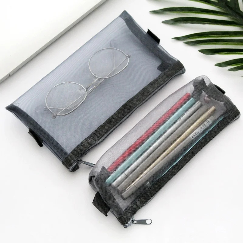 1 Stück, großes Fassungsvermögen, Stiftetui aus Netzstoff, tragbare Schreibwaren-Tasche mit Reißverschluss, Aufbewahrungstasche für Schule und Büro, Handytasche.