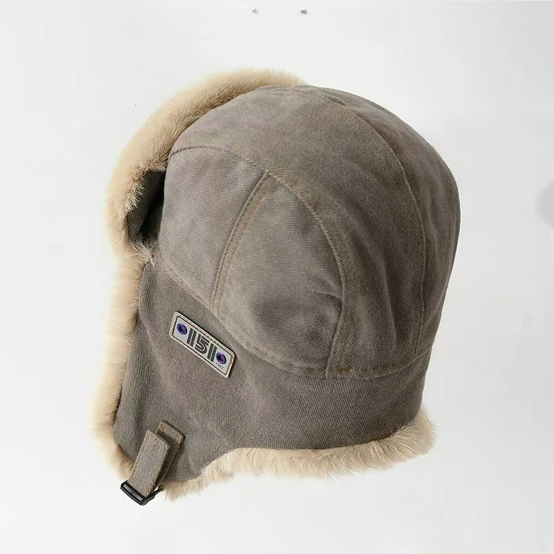 Gorro de algodón con cadena de moda para invierno, gorro grueso con solapa para las orejas a prueba de viento, gorro de felpa cálido para motorista Unisex, elegante y fresco