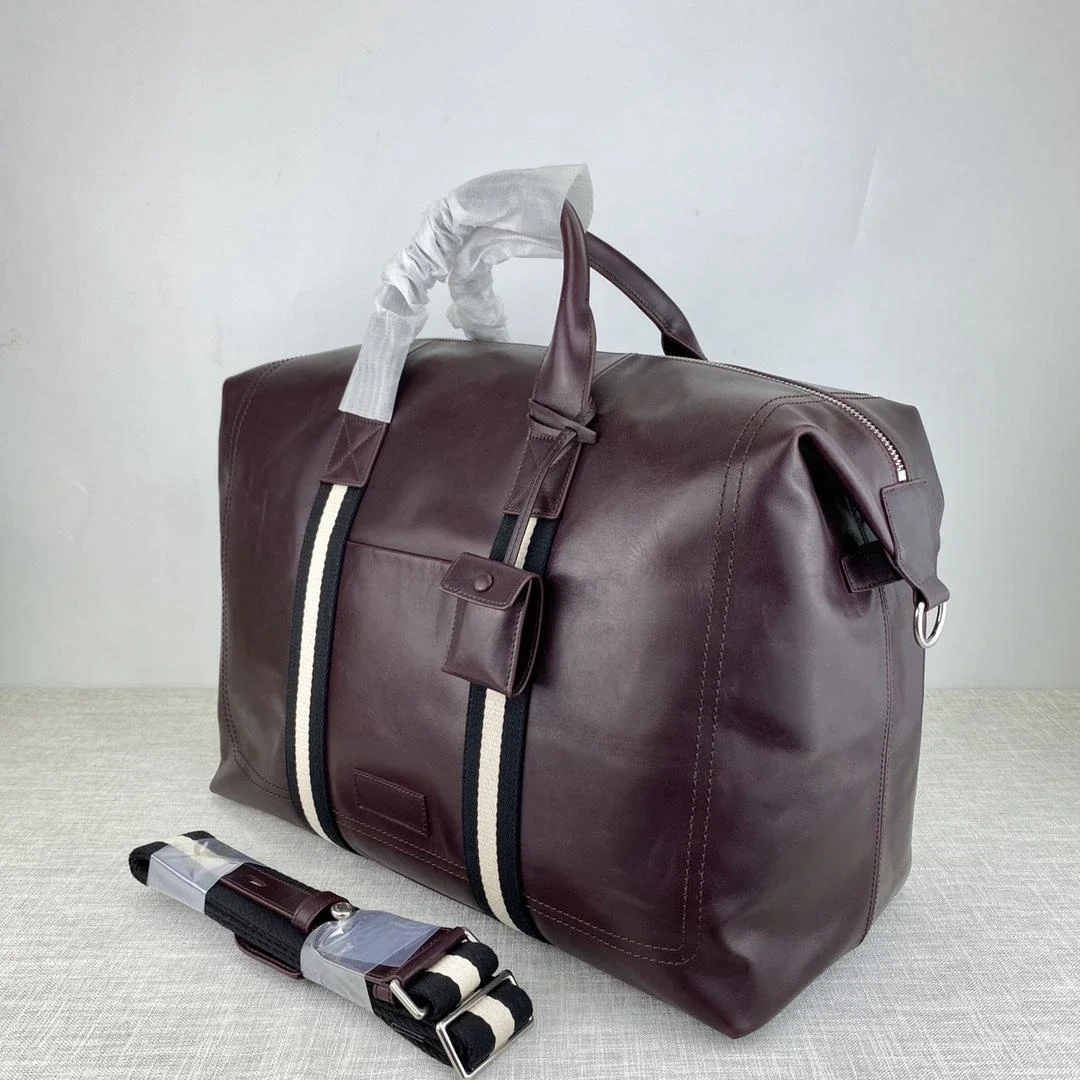 Sac de voyage en cuir de luxe pour hommes, sac à main de grande capacité, étui à bombes, design rayé, extérieur, affaires, décontracté, haute qualité, mode