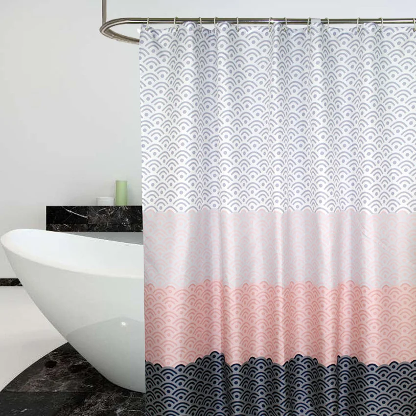 Pink Wifi Pattern Shower Curtain Waterproof Bathroom Bathtub Bathing Cover Geometric Bath Curtains with 12 Hooks 180x180cm