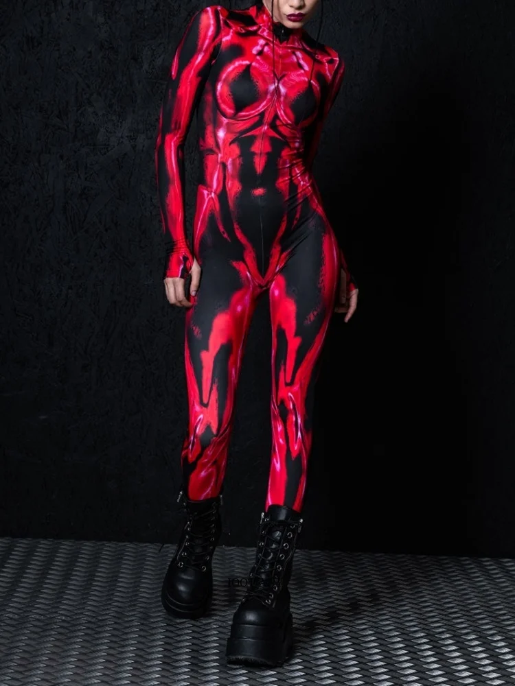 Paar-Halloween-Kostüm, roter, eng anliegender Overall, Stretch-Overall mit Flammenmuskeln für Erwachsene, Bühnen-, Karnevals- und Party-Performance-Anzug für Herren – Detail 4