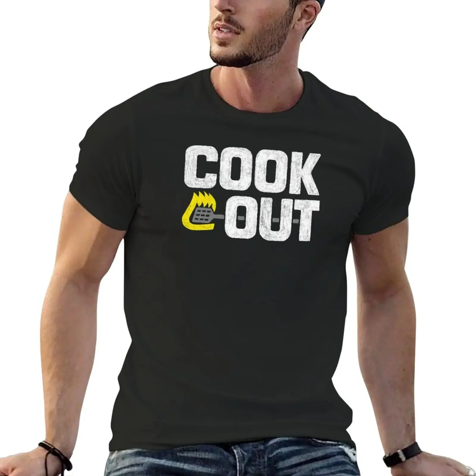 

Cookout - Vintage Chalk Texture - White & Gray T-Shirt Short sleeve tee shirts graphic tee graphic shirts men